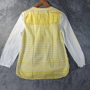Vineyard Vines Women's White and Yellow Button-Up Shirt Blouse 3/4 Sleeve Small